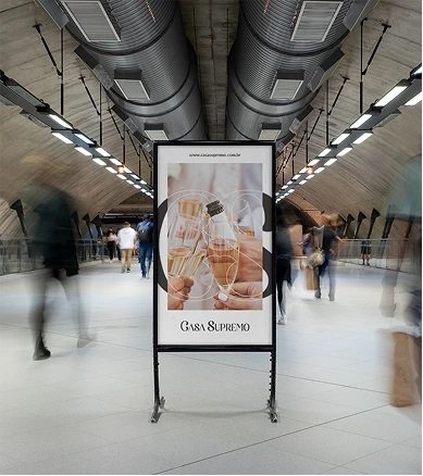 Mockup de painel publicitário com a identidade visual da Casa Supremo